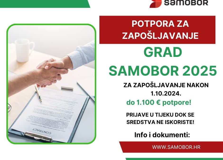 Javni poziv za dodjelu potpora za (samo)zapošljavanje u Samoboru