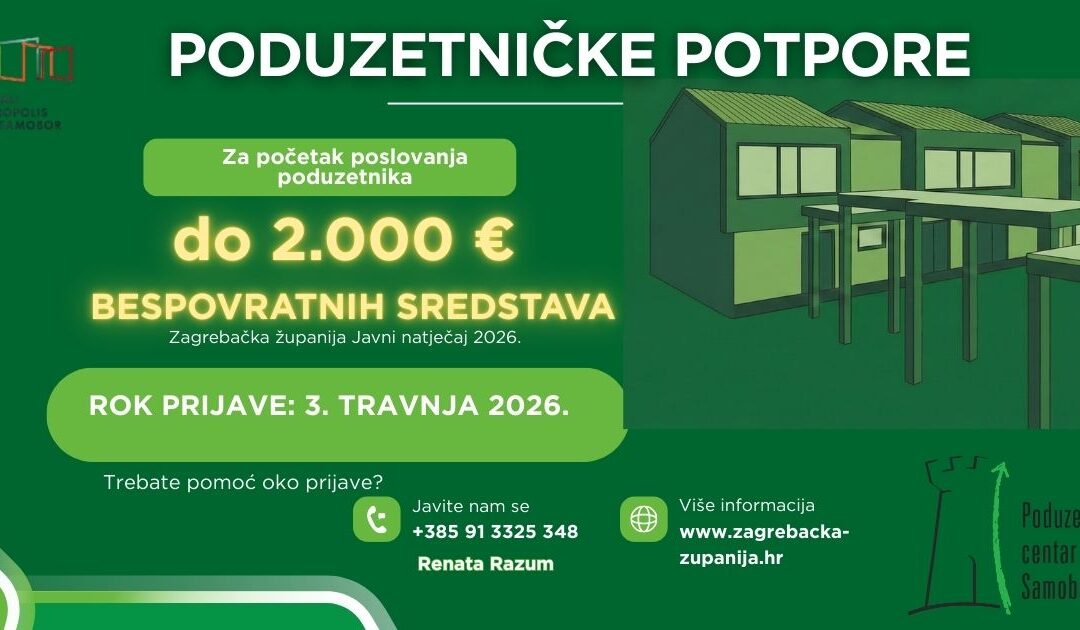 Javni natječaj za dodjelu potpora za početak poslovanja poduzetnika za 2026. godinu
