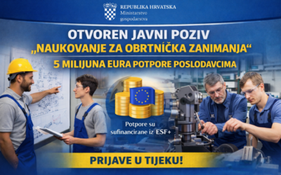 Otvoren Javni poziv za naukovanje – osigurano 5 milijuna eura potpore