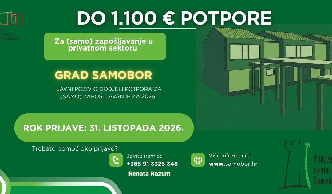 Grad Samobor: otvorene potpore za (samo)zapošljavanje u 2026.