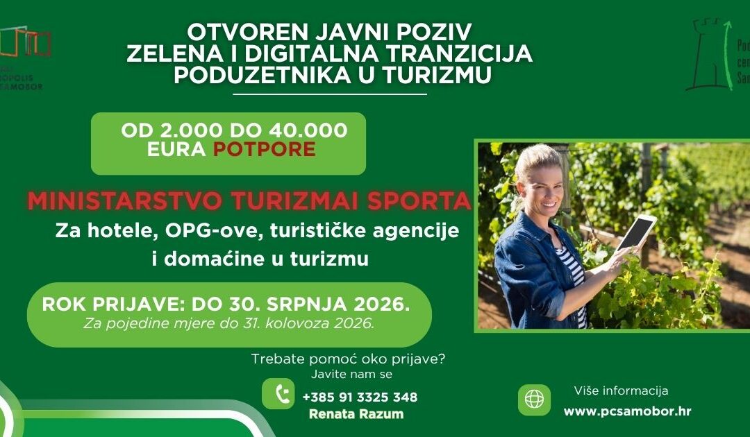 [BESPOVRATNE POTPORE] Otvoren Javni poziv za zelenu i digitalnu tranziciju poduzetnika u turizmu